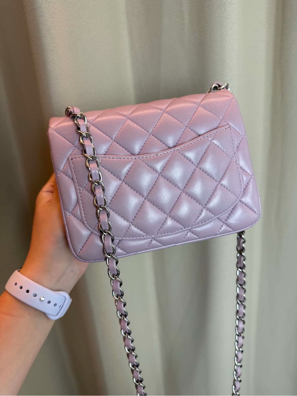 Chanel Dusty Mauve  Lambskin Mini Square Crossbody - Picture 8 of 9